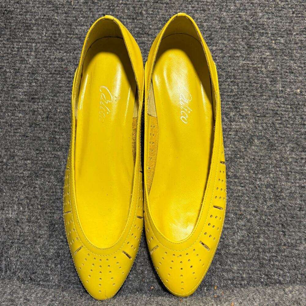 Vintage 80s Calico Yellow Leather Ballet Flats Womens 7 Brazil Perforated - Picture 3 of 9